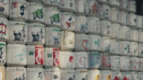 Sake-Barrels-At-Meiji-Shrine-In-Yoyogi,-Shibuya,-Tokyo,-Japan