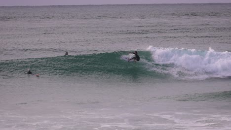 Slow-motion-of-a-surfer-on-a-medium-sized-wave,-Duranbah-Beach,-Southern-Gold-Coast