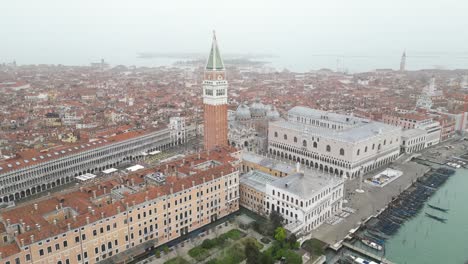 Venice-Italy-tower-approach-aerial-on-foggy-day