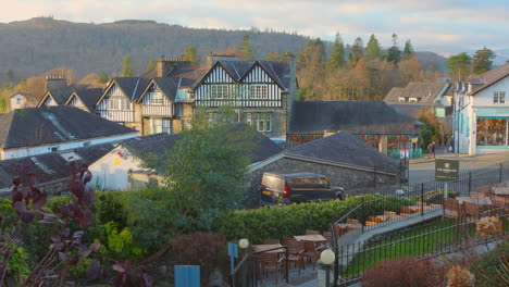 View-of-Windermere-Village-district-in-Bowness-on-Windermere,-England-during-morning