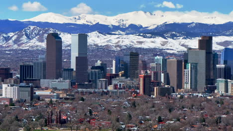 Frühling-Innenstadt-Denver-Colorado-Stadt-Park-Mount-Blauer-Himmel-Evans-Luftdrohne-USA-Front-Range-Rocky-Mountains-Vorgebirge-Wolkenkratzer-Landschaft-Ferril-See-Tagsüber-Sonnig-Wolken-Nachbarschaft-Links-Kreis