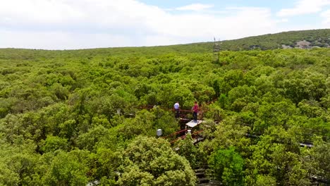 Dense-green-forest-with-scientific-research-in-Puéchabon,-Southern-France---aerial