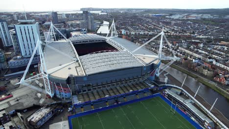 Millennium-Stadium-in-aerial-approaching-view-near-Cardiff-Arms-Park