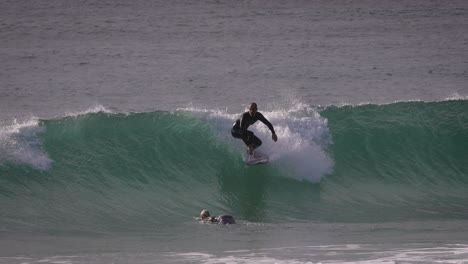 Surfer-on-a-small-clean-wave,-Duranbah-Beach,-Southern-Gold-Coast