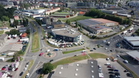 High-angle-view-of-a-large-car-dealership-on-a-busy-industrial-terrain