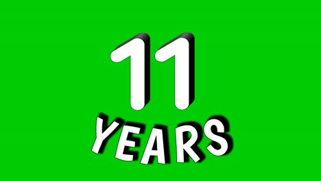 11,-Elf-Jahre,-Ziffern-Animation,-Bewegungsgrafiken-Auf-Greenscreen
