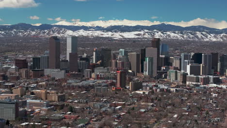 City-Park-Downtown-Denver-Colorado-aerial-drone-Spring-Mount-Blue-Sky-Evans-Front-Range-Rocky-Mountains-foothills-skyscrapers-neighborhood-streets-Ferril-Lake-daytime-sunny-clouds-circle-right