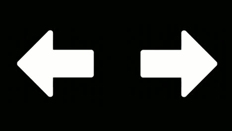 Doppelte-Weiße-Pfeilzeichen-Symbolanimation-Auf-Schwarzem-Hintergrund,-Pfeil-Zeigt-Nach-Links-Und-Rechts,-4K-Animationsvideo
