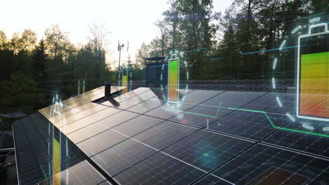 Photovoltaic-modules-with-charging-Battery-icons-on-solar-energy-powered-house