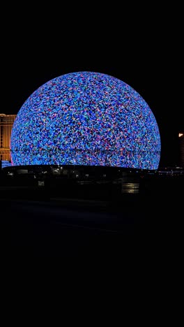 Vertical-Video,-Sphere-Las-Vegas-at-Night,-Lights-and-Animation