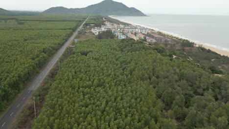 Verfolgung-über-Küstenwald-In-Richtung-Verlassenes-Vietnamesisches-Resort-In-Der-Nähe-Von-Lang-Co.,-60 fps