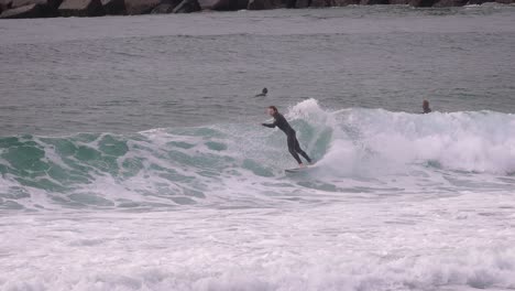 Close-shot-of-a-surfer-on-a-medium-wave,-Duranbah-Beach,-Southern-Gold-Coast