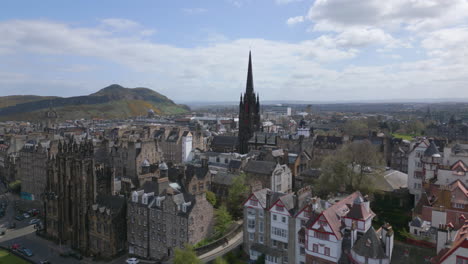 Gothic-Spire-of-The-Hub-,-Edinburgh-City-Center-AERIAL