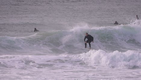 Slow-motion-of-a-surfer-on-a-medium-sized-wave,-Duranbah-Beach,-Southern-Gold-Coast