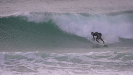 Slow-motion-of-a-surfer-on-a-medium-sized-wave,-Duranbah-Beach,-Southern-Gold-Coast