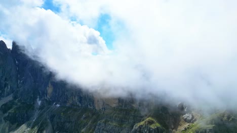 View-from-above,-stunning-aerial-view-of-the-mountain-range-of-Seceda-during-a-cloudy-day