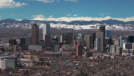 Stadtpark-Innenstadt-Denver-Colorado-Luftbild-Drohne-Spring-Mount-Blauer-Himmel-Evans-Front-Range-Rocky-Mountains-Vorgebirge-Wolkenkratzer-Nachbarschaft-Straßen-Ferril-Lake-Tagsüber-Sonnig-Wolken-Kreis-Rechts