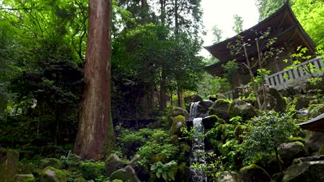 Geheimnisvoller-Japanischer-Schrein-Tief-Im-Wald-Mit-Wasserfall