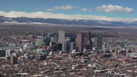 City-Park-Denver-Colorado-Flat-Irons-Boulder-Aerial-drone-USA-Front-Range-Mountain-foothills-landscape-of-downtown-skyscrapers-Wash-Park-Ferril-Lake-sunny-clouds-neighborhood-cars-traffic-circle-left