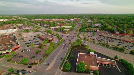 An-aerial-perspective-of-the-highway-traversing-through-Arlington-Heights,-Illinois,-USA,-embodies-the-concept-of-urban-connectivity-and-transportation-infrastructure