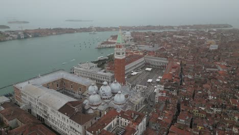 Venice-Italy-downtown-aerial-on-foggy-day-by-the-water