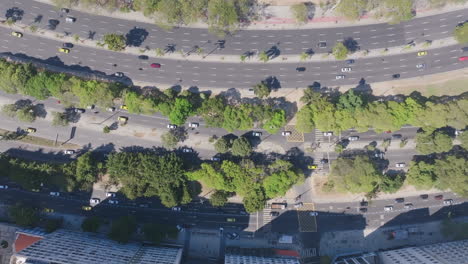 Aerial-footage-in-Rio-de-Janeiro-panning-across-five-lanes-of-traffic-during-the-daytime