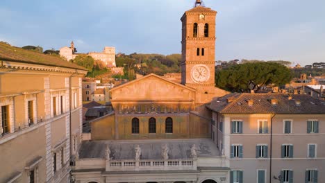 Cinematic-Establishing-Aerial-Shot-Above-Basilica-of-Santa-Maria-in-Trastevere