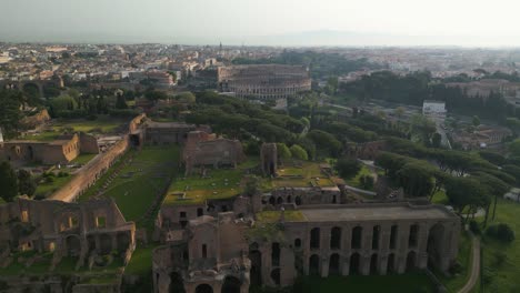 Amazing-Aerial-View-of-Palatine-Hill,-Roman-Colosseum---Cinematic-Establishing-Drone-Shot