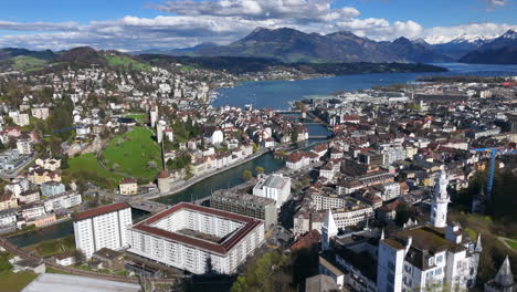 Scenic-aerial-view-of-Lucerne-with-its-picturesque-cityscape-and-surrounding-mountains