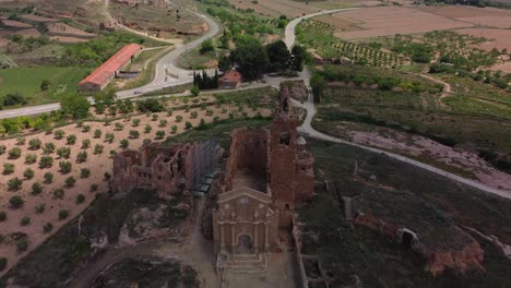 Las-Ruinas-De-La-Antigua-Ciudad-De-Belchite-En-Zaragoza,-España,-Vista-Aérea