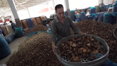 Hombre-Tamizando-Setas-En-El-Mercado-De-China