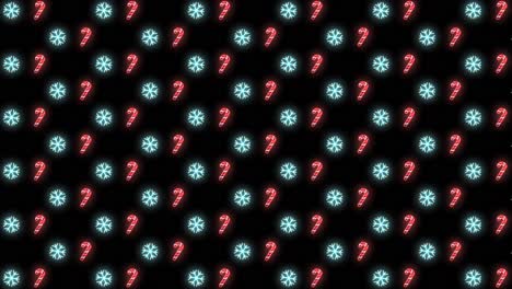 Neon-Christmas-Pattern-Background-of-Christmas-Tree,-Snowflake,-Santa-Hat-and-Candy-Cane-in-Red-Black-and-White-Looping-animation