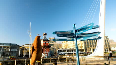 Puente-Giratorio-Victoria-And-Alfred-Waterfront-Y-Estatua-De-Pingüino-Gigante