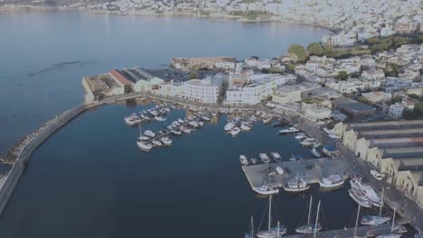 Chania-Old-Port-sunset-aerial-view-drone