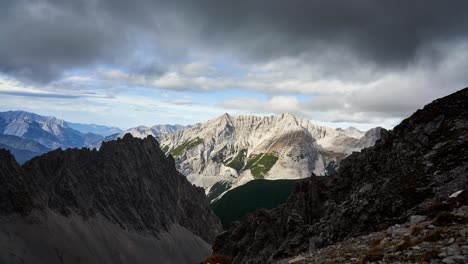 mountain-time-lapse-in-the-alps,-peak-of-Hafelekar-near-Innsbruck,-Austria