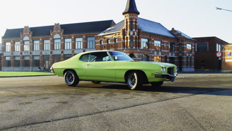 Slow-motion-zoom-in-movement-of-an-amazing-American-old-timer-Pontiac-LeMans-in-an-abandoned-location