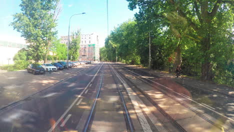 Traveling-on-a-tram-through-Wroclaw,-Lower-Silesia,-Poland--time-lapse