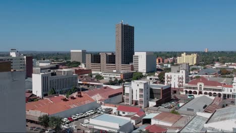 A-push-in-drone-shot-of-the-National-Railways-of-Zimbabwe-Headquarters-under-sunny-conditions