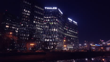 Grozavesti-Thales-office-buildings-at-night-Bucharest-Romania