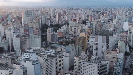 Aerial-view-of-Altino-Arantes-building,-called-Banespao,-Sao-Paulo-downtown,-Brazil