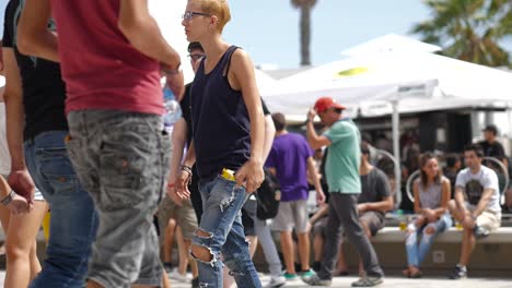 Crowds-of-people-walk-by-outside-the-popular-Cyprus-Comic-Con-in-Nicosia,-Cyprus