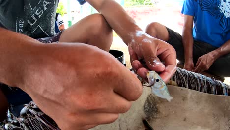 Close-Up-Of-young-Fisherman-Hooking-Bites-In-Fishing-Rig-LOS-ROQUES-VENEZUELA