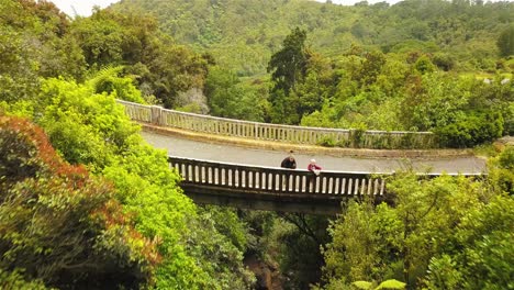 Drone-Fly-Over-of-Old-Disused-Bridge-in-Millerton-New-Zealand---Dolly-Shot