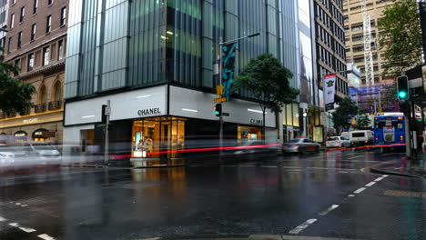 Traffic-Timelapse-of-Sydney-CBD,-New-South-Wales-during-Heavy-Rain