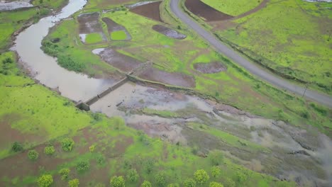 Agroforestry-and-Agriculture-farm,-India,-Western-Ghats,-Aerial-Reveal