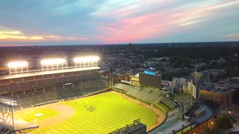 Aerial-footage-of-Wrigley-Field-in-Summer