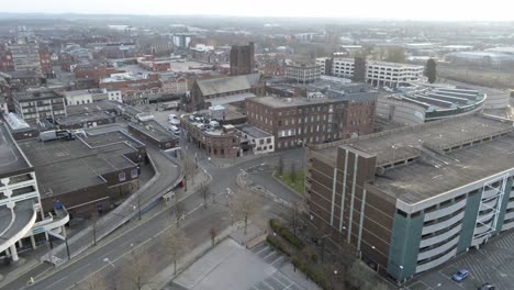 Corona-COVID-virus-lock-down-aerial-overhead-downtown-empty-city-pull-back-reveal