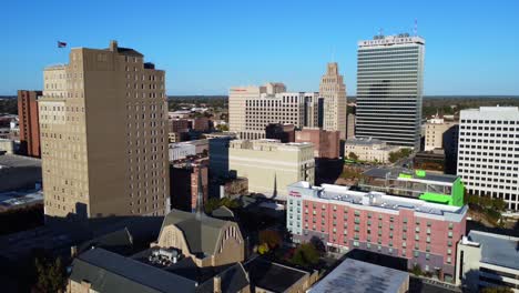 Winston-Salem-downtown-skyline,-with-Winston-Tower-Aerial-Orbit