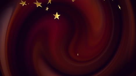 Animation-of-stars-over-red-shapes-on-black-background