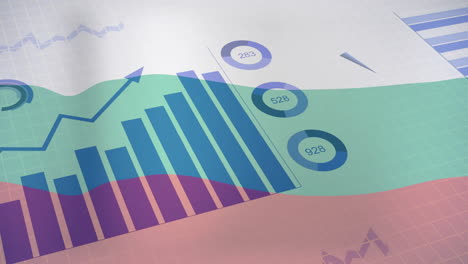 Animación-De-La-Bandera-De-Bulgaria-Sobre-Gráficos-Y-Tablas-Que-Procesan-Datos.